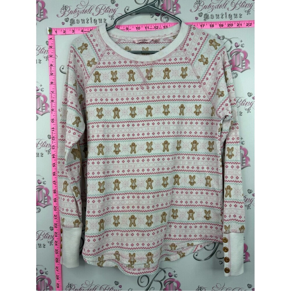 La Vie En Rose waffle knit thermal Ivory & Pink Gingerbread Knit Pullover